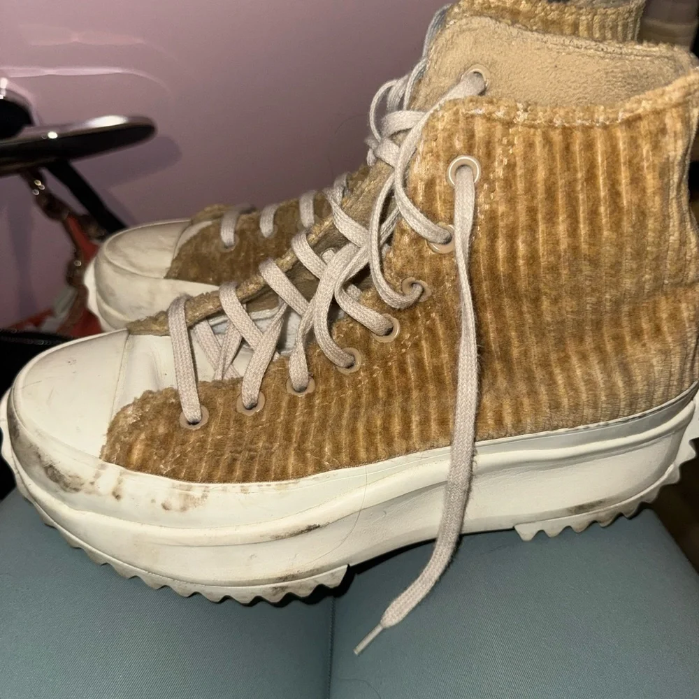 Tan High-Top Sneakers with White Soles